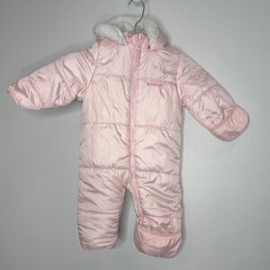 PINK PLATINUM Girls Snow Suit Bunting 9-12 Months Pink Hood Fleece Lining Winter